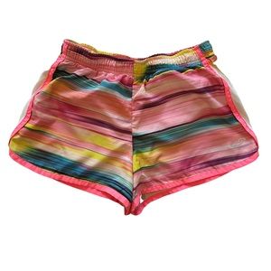 Champion Girls Size L (10-12) sports shorts multi-striped, pink trim, lined